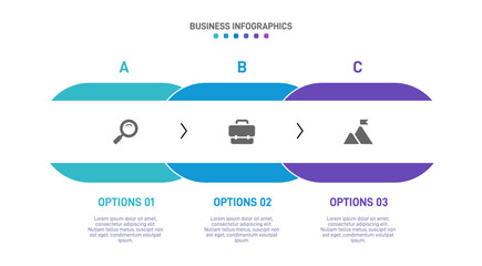 Horizontal progress bar featuring 3 arrow-shaped elements, symbolizing three six stages of business strategy and progression. Clean timeline infographic design template. Vector for presentation