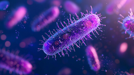 Fototapeta premium Highly detailed microscopic view of bacteria showcasing vibrant colors and intricate structures, creating fascinating visual of microbial life