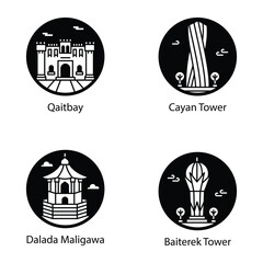 Set of Glyph Style Famous Towers and Building Icons 

