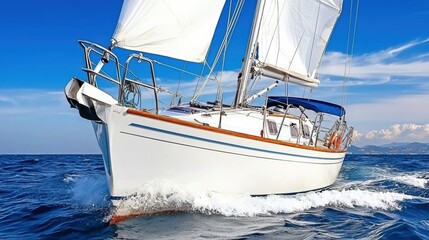 Obraz premium Sailboat Navigating Turquoise Waters Under Clear Sky