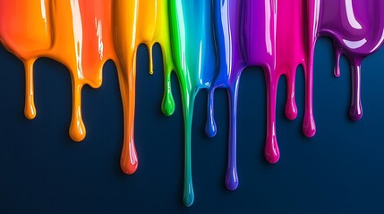 Dripping rainbow paint on a dark blue background.