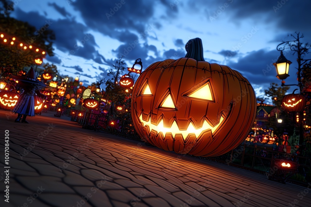 Poster interactive 3d digital halloween party scene, where users can explore a fully animated environment w