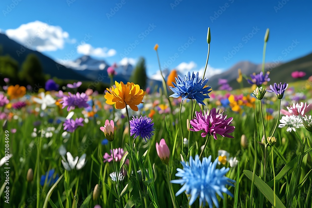 Aufkleber interactive 3d digital meadow, where users can explore a fully animated field of wildflowers, surrou