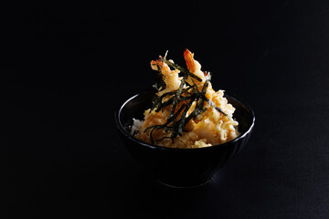 shrimp tempura japanese food isolate in black background
