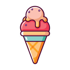 Colorful flat style vector cone ice cream.