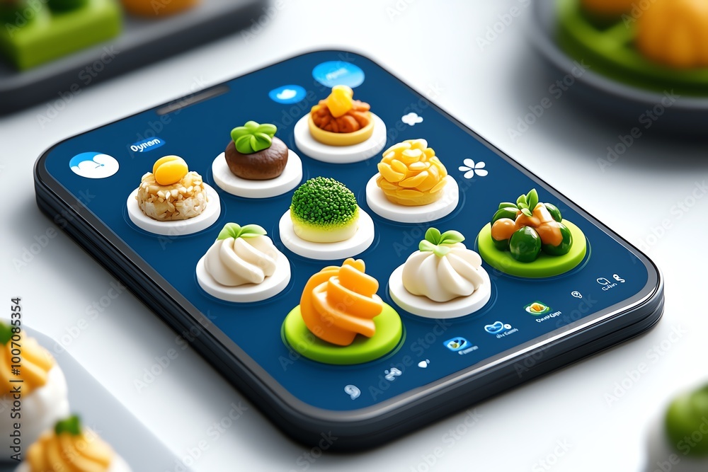 Poster interactive 3d digital meal planning board for a blood type diet, where users can explore animated f