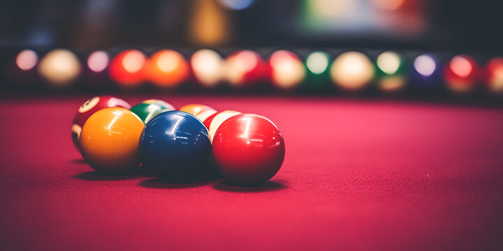 Colorful Billiard Balls Arranged on a Red Pool Table