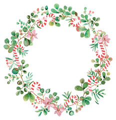 Fototapeta premium PNG Candy cane circle border pattern wreath plant.