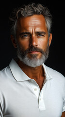 Obraz premium A portrait of a brutal attractive man with beard. Men's beauty and fashion. AI Generative