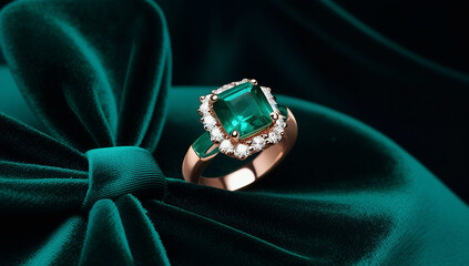 emerald ring with green velvet photography