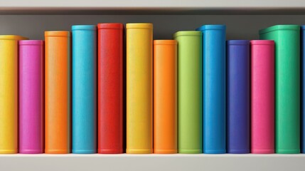 Naklejka premium A close-up of books on a shelf, with vibrant colored spines, showcasing a wide variety of topics and subjects in a library setting.