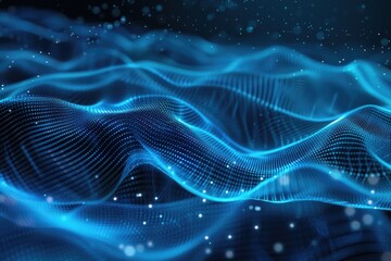 Obraz premium A wave of blue lights on a black background, great for technology or futuristic concepts