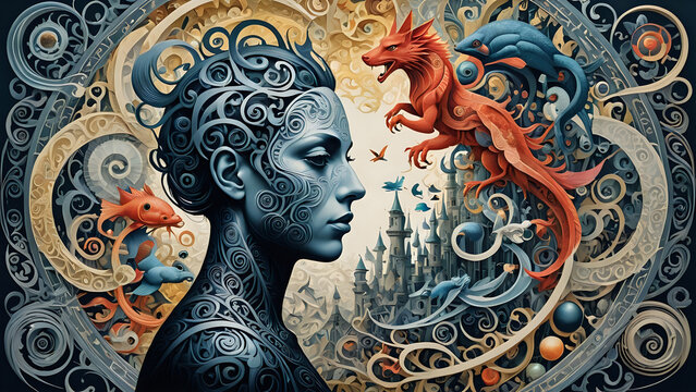 Abstraktion Die Gedanken sind hell, die Gedanken dunkel 16х9. Hintergrund f&uuml;r das Design 7.
