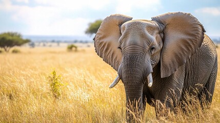 Majestic Elephant in Golden Savanna Landscape