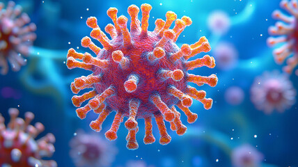 close up of influenza virus showcases its round structure with protruding spikes, highlighting its intricate design and complexity of viral life