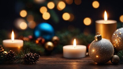 Christmas background with candles and decorations
