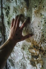 A person cleaning a wall with a sponge
