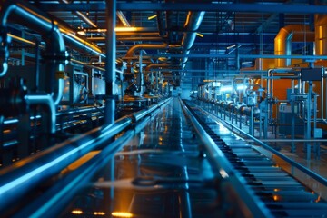 Fototapeta premium Milk processing plant flow pasteurization units for milk safety