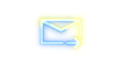 Glowing neon symbol, Neon icon mail forward symbol color transparent background