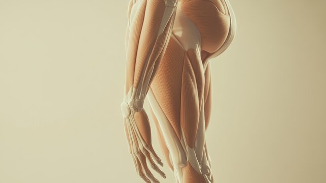 3D animation of hamstring and glute muscles, perfect for anatomical or fitness illustrations.