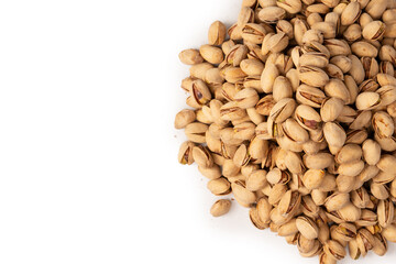 Tasty pistachios isolated on a white background.