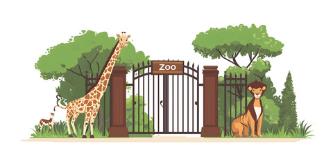 A cartoon zoo entrance with the words Zoo Animal and Adventure Concept