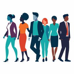 A diverse group of people walking together, representing unity and collaboration in the workplace. This vector illustration is perfect for themes of teamwork, inclusion, and diversity.