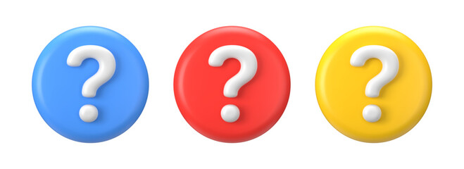 3d bubbles with question. Ask icon marks for faq section. Set of isolated signs for support, advice or survey.
