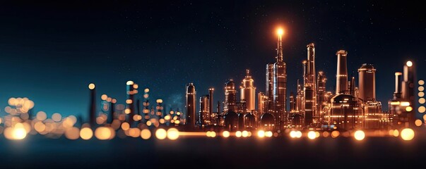 Fototapeta premium A vibrant city skyline at night, illuminated by colorful lights, showcasing modern architecture and a lively atmosphere.