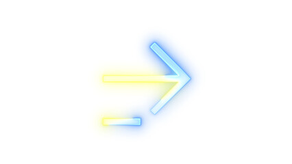 Neon icon right arrow key time symbol blue yellow color transparent background