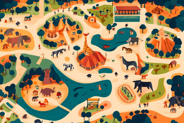 A map of the zoo with all its animals Zoo Map and Adventure Concept