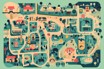 A map of the zoo with all its animals Zoo Map and Adventure Concept