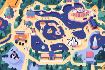 A map of the zoo with all its animals Zoo Map and Adventure Concept