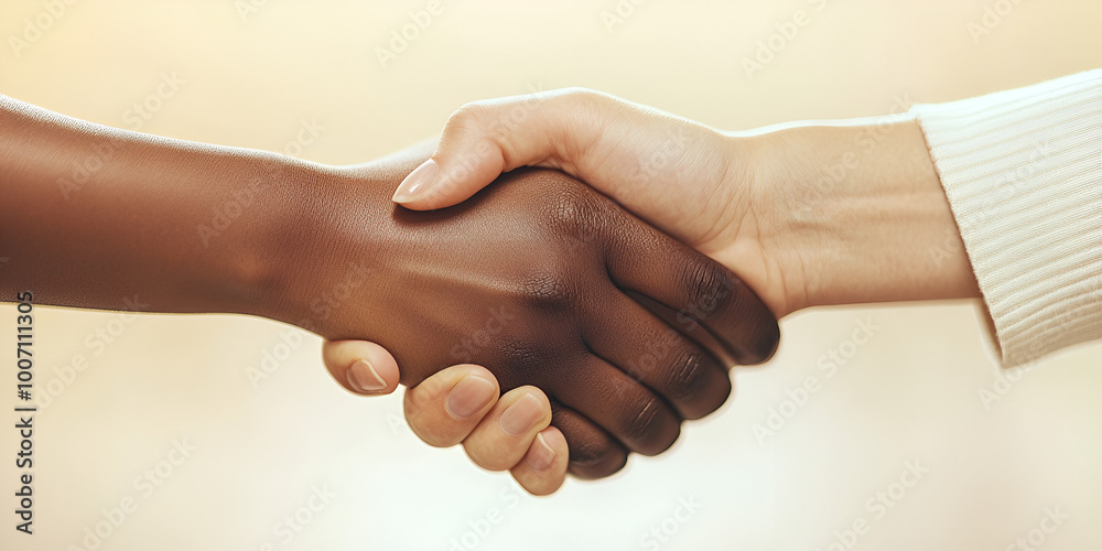 Wall mural warm handshake between diverse individuals outdoors