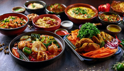 Delicious Array of Colorful Dishes on a Table