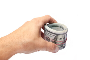 Money dollars in the hands on a white background