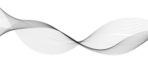 Abstract wavy grey technology lines on transparent background.  Abstract gray curved line for banner design and frequency sound wave line.

