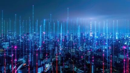 Fototapeta premium Urban landscape at night with numerous lights and buildings