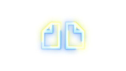 Neon icon two page symbol blue yellow color transparent background