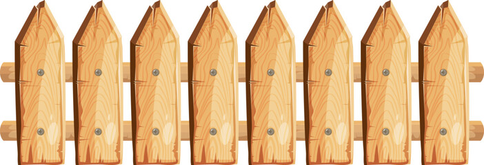 Wooden planks rural fence. Cartoon rustic barrier