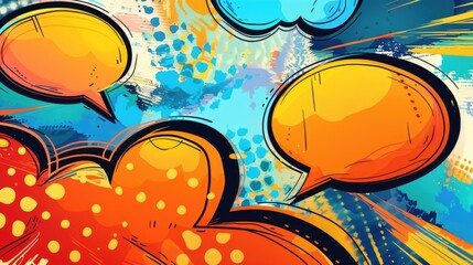 A collection of vibrant speech bubbles suspended in mid-air, ideal for representing ideas, opinions, or creative expressions