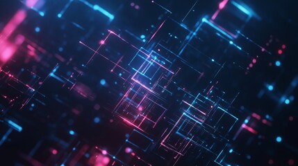 Obraz premium floating geometric shapes and lines glowing against dark backdrop