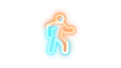 Neon icon walk symbol cyan brown color transparent background