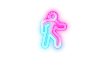 Neon icon walk symbol cyan pink color transparent background