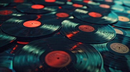 A collection of vinyl records sitting on a table