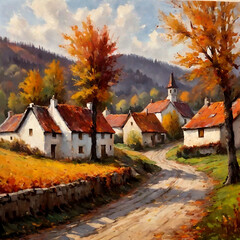 Naklejka premium Watercolor Rural Village