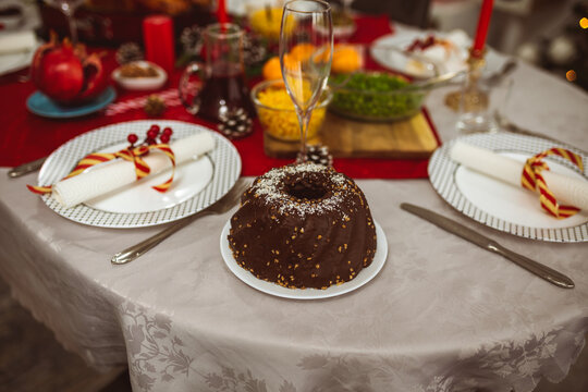 Christmas cake kuglof beautifully decorated.