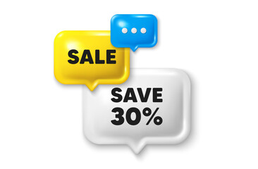 Discount speech bubble offer 3d icon. Save 30 percent off tag. Sale Discount offer price sign. Special offer symbol. Discount discount offer. Speech bubble sale banner. Discount balloon. Vector