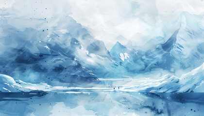 Obraz premium Stunning Watercolor Painting of a Majestic Antarctic Glacier and Pristine Ice Landscape. Concept of Climate Change Awareness, Polar Exploration, Natural Beauty