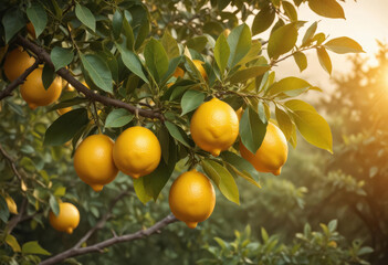 Branch of a lemon tree with ripe fruits
